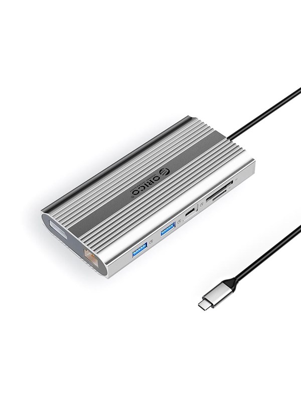 ORICO XDR 12in1 USB-C Docking Station USB-A USB-C 2x HDMI 4K 60Hz DisplayPort 4K 60Hz RJ45 Gigabit PD 100W SD and microSD Card Reader - Silver USB-Hubs - USB 31 - 12 - Grau