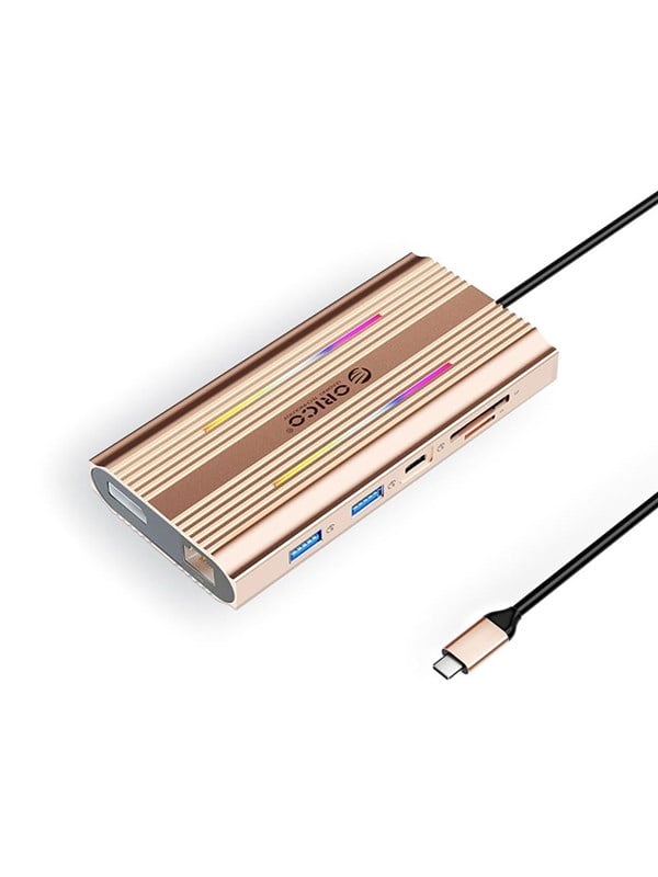 ORICO XDR 12in1 RGB USB-C Docking Station USB-A USB-C 2x HDMI 4K 60 Hz DisplayPort 4K 60 Hz RJ45 Gigabit PD 100W SD and microSD Card Reader - Rose Gold USB-Hubs - USB 31 - 12