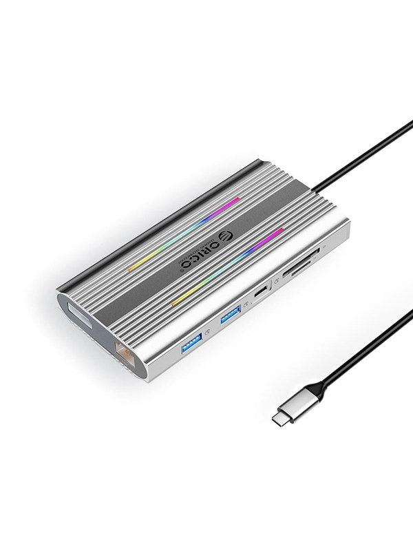 ORICO XDR 12in1 RGB USB-C Docking Station USB-A USB-C 2x HDMI 4K 60 Hz DisplayPort 4K 60 Hz RJ45 Gigabit PD 100W SD and microSD Card Reader - Silver USB-Hubs - USB 31 - 12 - Grau