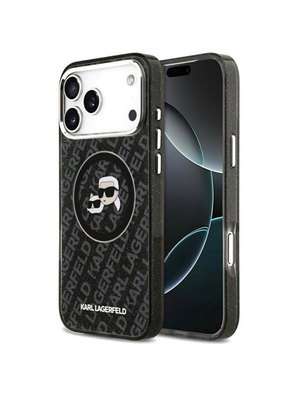 Karl Lagerfeld IML Glitter Karl&Choupette Heads Logo MagSafe Case for iPhone 17 Pro Max - Black