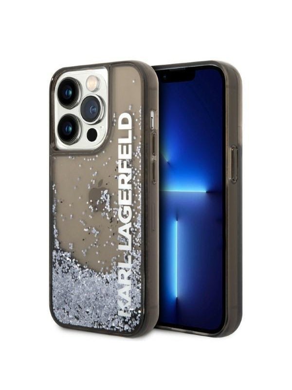 Hülle für Apple iPhone 14 Pro, Karl Lagerfeld, Liquid Glitter KL Logo, Schwarz