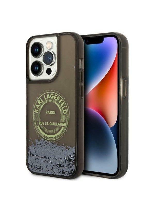 Hülle für Apple iPhone 14 Pro, Karl Lagerfeld, Liquid Glitter RSG, Schwarz