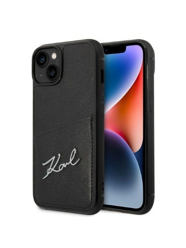 Hülle für Apple iPhone 14 Plus, Karl Lagerfeld, Cardslots Signature Logo, Schwarz