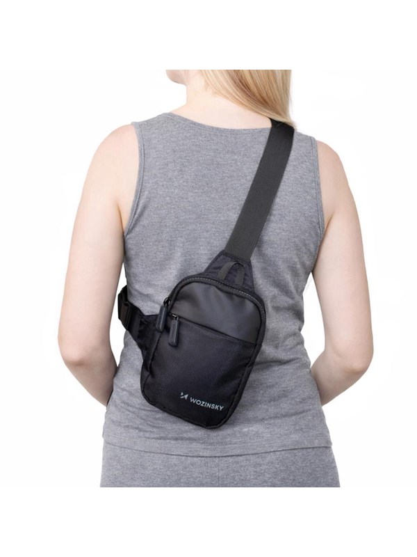 Wozinsky WMS-W1 Unisex Mini-Umhängetasche wasserdicht mit zwei Fächern für Telefon - Schwarz