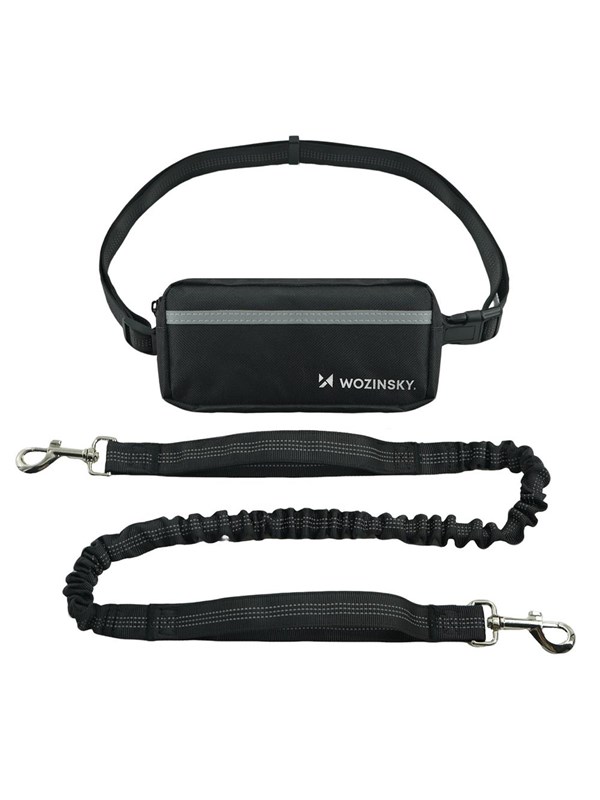 Wozinsky WPST-01 Hüftgürtel mit Tasche und elastischer Leine zum Laufen mit einem Hund - Schwarz