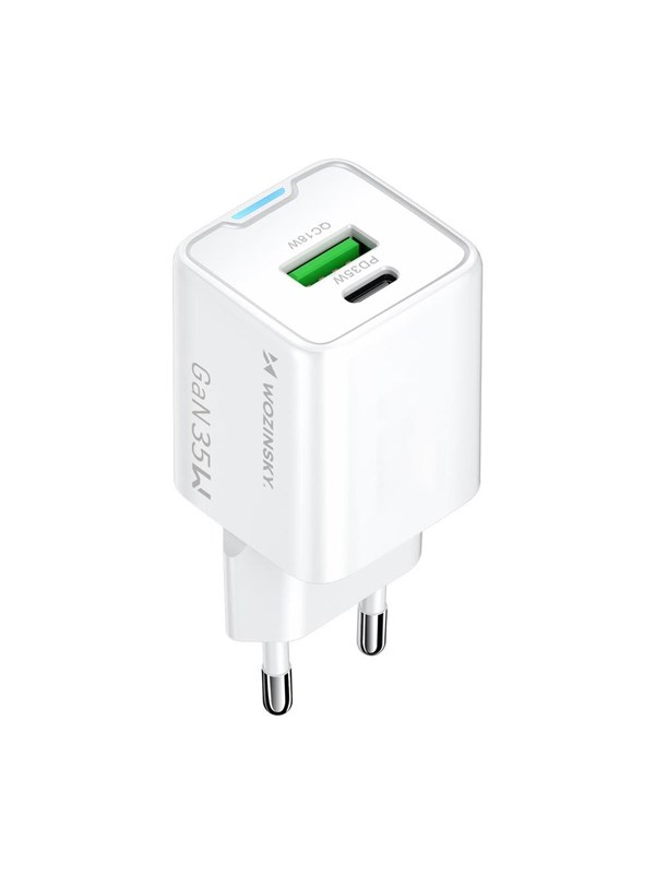 Wozinsky WWC-35W GaN USB-A + USB-C Wandladegerät - Weiß