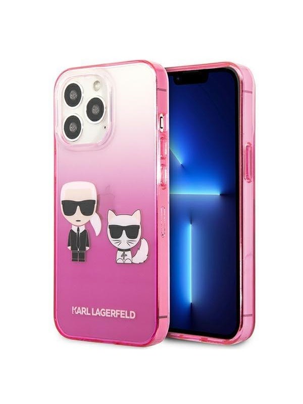 Image of Karl Lagerfeld Gradient Ikonik Karl&Choupette Case for iPhone 13 Pro / iPhone 13 - Pink