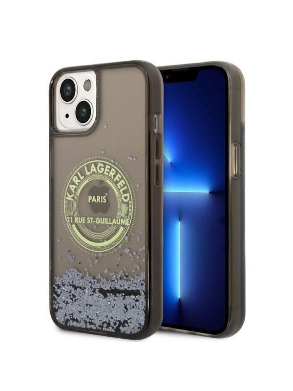 Hülle für Apple iPhone 14 Plus, Karl Lagerfeld, Liquid Glitter RSG, Schwarz