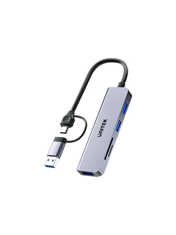 Unitek uHUB P5 H1320A - hub - 5-in-1 5 Gbps with SD and micro SD card reader - 3 ports USB-Hubs - USB 32 - 3 - Grau