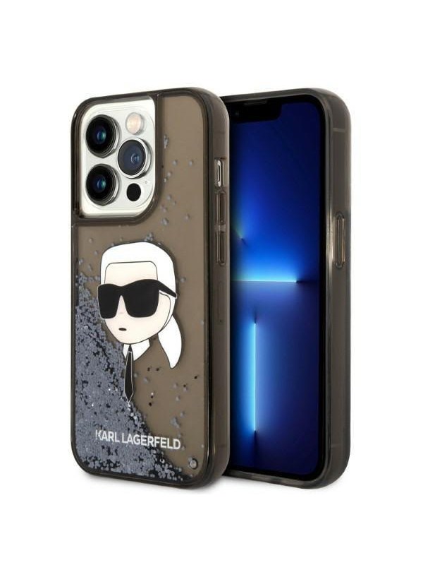 Hülle für Apple iPhone 14 Pro Max, Karl Lagerfeld, Glitter Karl's Head, Schwarz