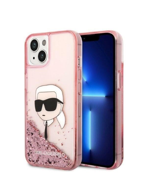 Hülle für Apple iPhone 14 Plus, Karl Lagerfeld, Glitter Karl's Head, Rosa