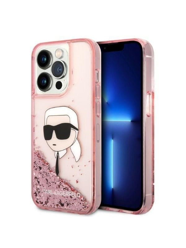 Hülle für Apple iPhone 14 Pro Max, Karl Lagerfeld, Glitter Karl's Head, Rosa