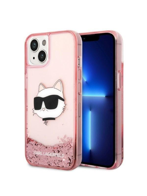 Hülle für Apple iPhone 14 Plus, Karl Lagerfeld, Glitter Choupette's Head, Rosa