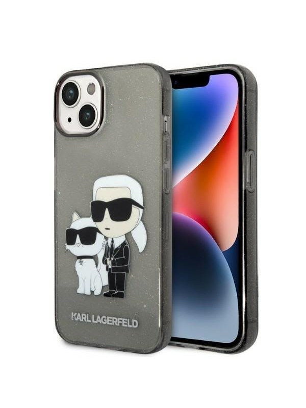 Hülle für Apple iPhone 14 Plus, Karl Lagerfeld, IML Glitter Karl and Choupette NFT, Schwarz