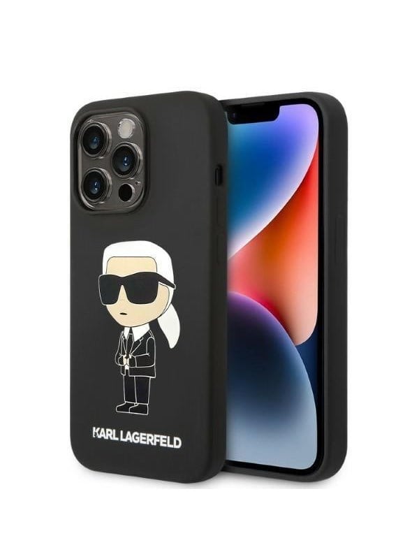 MagSafe Hülle für Apple iPhone 14 Pro, Karl Lagerfeld, Ikonik Karl Silikon, Schwarz