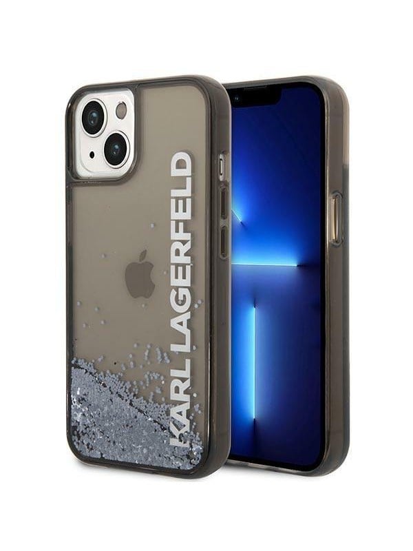 Hülle für Apple iPhone 14 Plus, Karl Lagerfeld, Liquid Glitter KL Logo, Schwarz