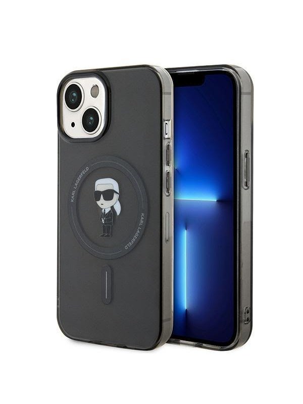 MagSafe Hülle für Apple iPhone 15, Karl Lagerfeld, IML Ikonik Karl, Schwarz