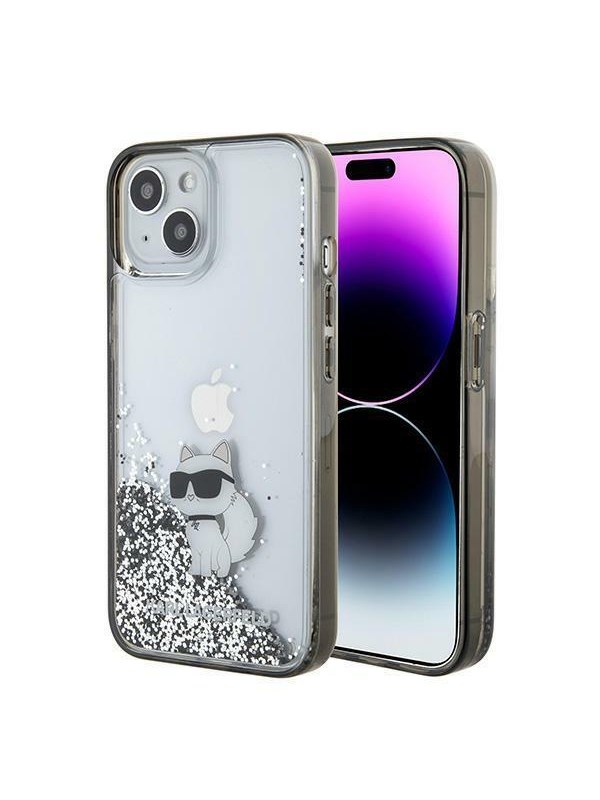 Hülle für Apple iPhone 15 / 14 / 13, Karl Lagerfeld, Liquid Glitter Choupette, Transparent