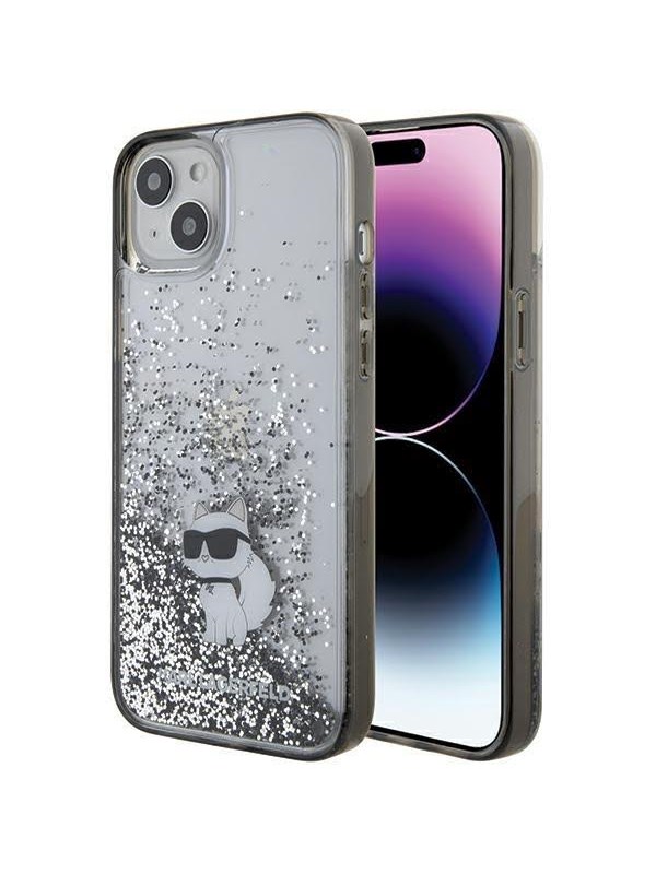 Hülle für Apple iPhone 15 Plus, Karl Lagerfeld, Liquid Glitter Choupette, Transparent
