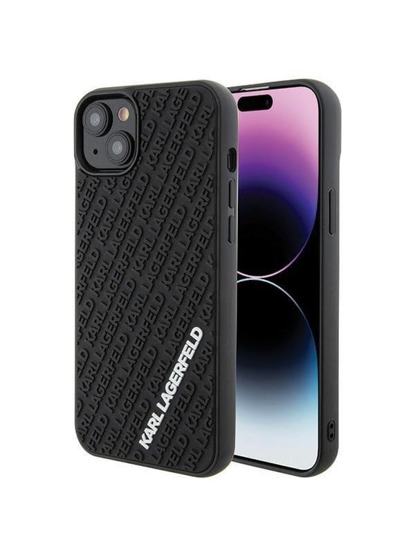 Hülle für Apple iPhone 15 Plus, Karl Lagerfeld, 3D Rubber Multi Logo, Schwarz