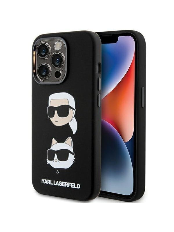 Hülle für Apple iPhone 15 Pro Max, Karl Lagerfeld, Silikon Karl & Choupette Köpfe, Schwarz