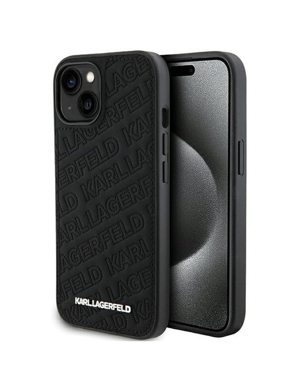 Hülle für Apple iPhone 15 Plus, Karl Lagerfeld, Diagonal Quilted K Pattern, Schwarz