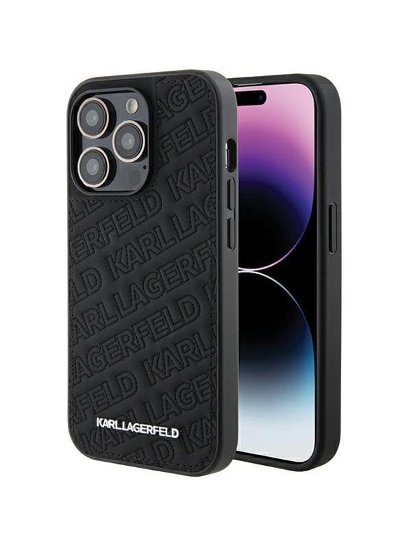Hülle für Apple iPhone 15 Pro, Karl Lagerfeld, Diagonal Quilted K Muster, Schwarz