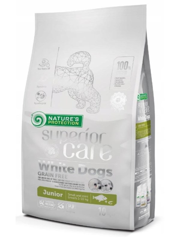Natures Protection Superior Care White Dogs Grain Free Junior Small Biaoryba - Trockenfutter fr Welpen - 10 kg