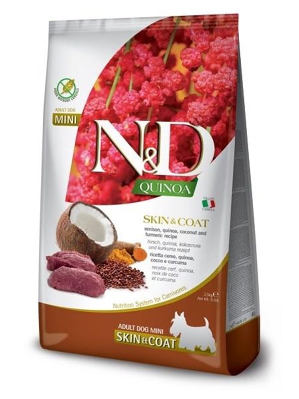 Farmina N&D Quinoa Dog Skin&Coat Venison, Coconut Adult Mini - Trockenfutter für Hunde - 2.5 kg