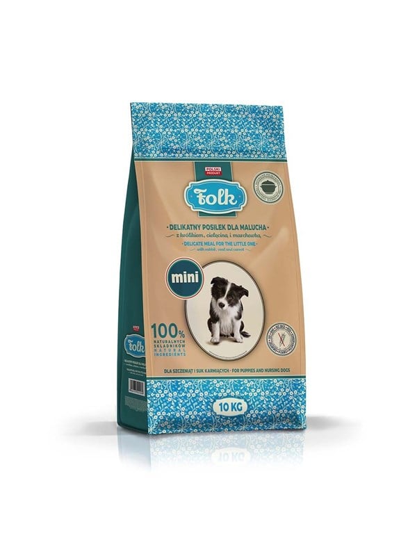 Folk Junior kleine Rassen Sanfte Mahlzeit fr Welpen mit Kaninchen Kalbfleisch und Karotte - Trockenfutter fr Hunde - 10kg