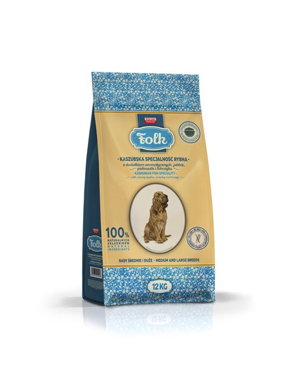Folk Mittelgroe und groe Rassen Kaschubische Fischspezialitt mit pfeln Petersilie und Liebstckel - Trockenfutter fr Hunde - 12kg
