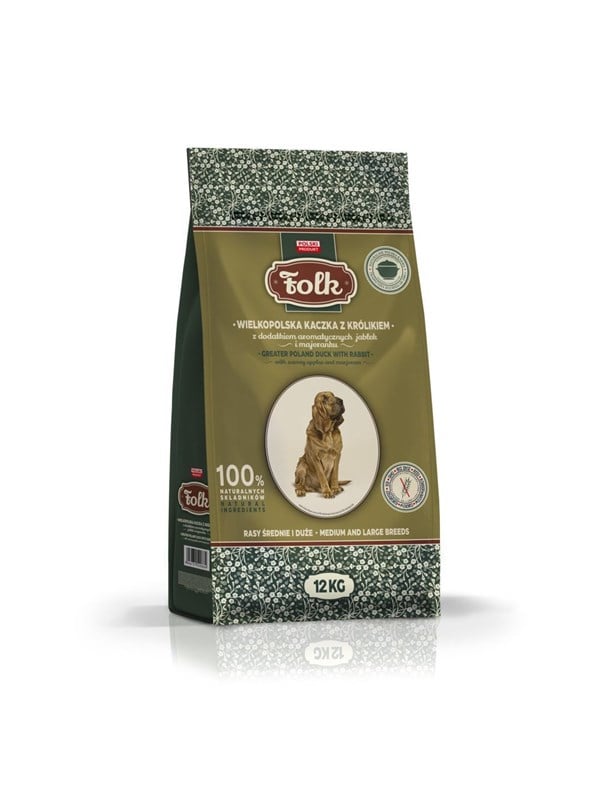 Folk Mittelgroe und groe Rassen Traditionelle gropolnische Ente mit Kaninchen pfeln und Majoran - Trockenfutter fr Hunde - 12kg