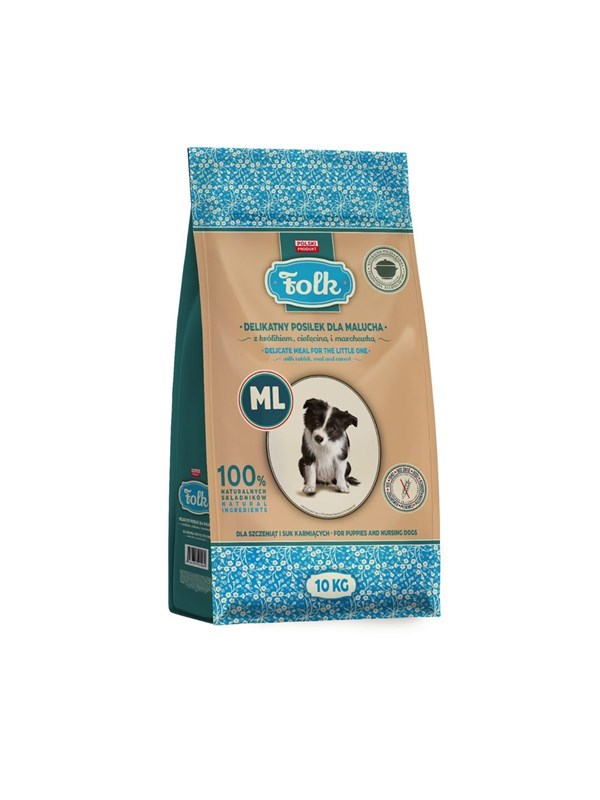 Folk Junior Medium und groe Rassen Schonende Mahlzeit fr Welpen mit Kaninchen Kalbfleisch und Karotte - Trockenfutter fr Hunde - 10kg