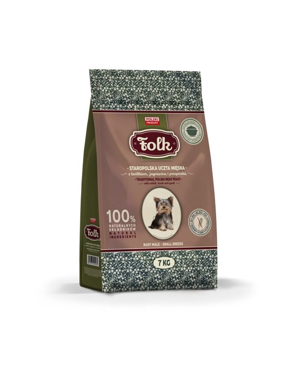 Folk kleine Rassen Traditionelles polnisches Fleischfest mit Kaninchen Lamm und Wachtel - Trockenfutter fr Hunde - 7kg