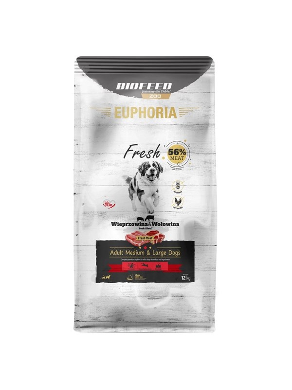 Biofeed Euphoria Fresh Adult Medium  Large Pork with beef - Trockenfutter fr Hunde - 12kg