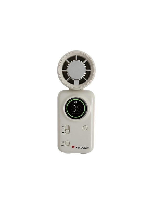 Mini-Handventilator Verbatim 32346 10W 16000RPM Akku 4000mAh Display USB Weiß Silber