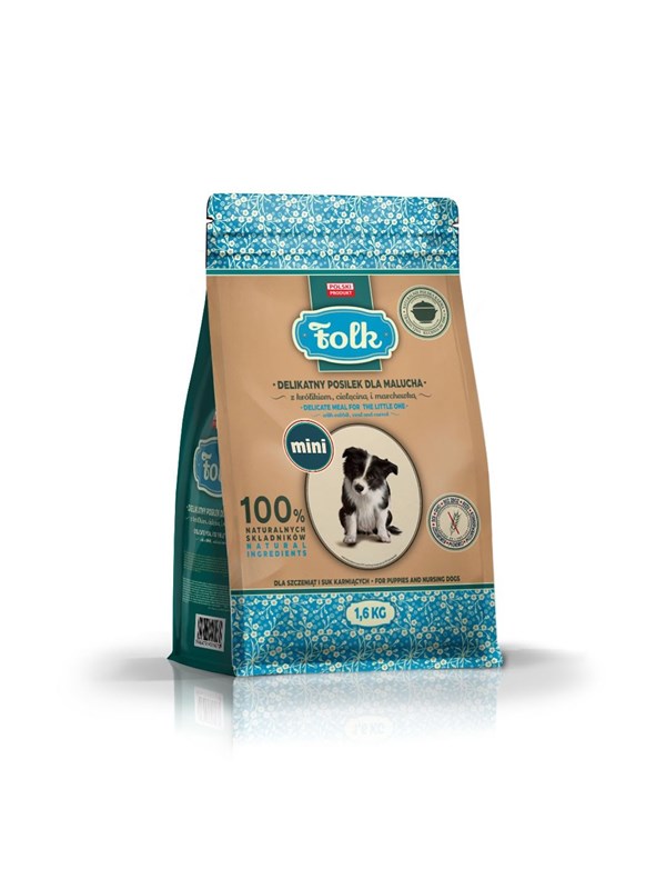 Folk Junior kleine Rassen Schonende Mahlzeit fr Welpen mit Kaninchen Kalbfleisch und Karotte - Trockenfutter fr Hunde - 16kg
