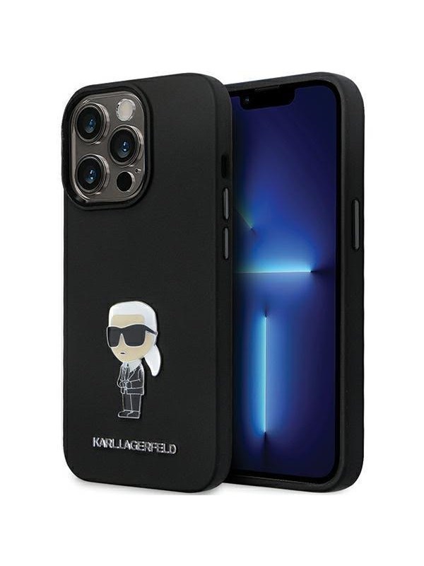 Karl Lagerfeld KLHCP14LSMHKNPK case for iPhone 14 Pro - black Silicone Ikonik Metal Pin
