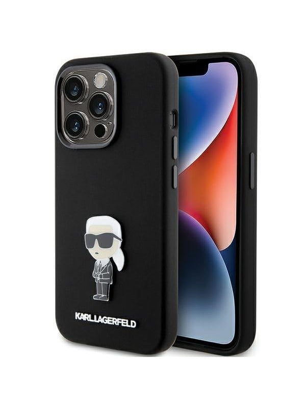Hülle für Apple iPhone 15 Pro, Karl Lagerfeld, Silicone Metal Ikonik, Schwarz
