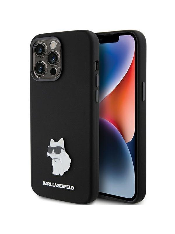 Hülle für Apple iPhone 15 Pro Max, Karl Lagerfeld, Silicone Choupette Metal, Schwarz