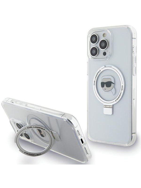Karl Lagerfeld KLHMP15LHMRSKHH iPhone 15 Pro 61 whitewhite hardcase Ring Stand Karl Head MagSafe