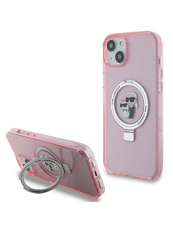 MagSafe Hülle für Apple iPhone 15 Plus, Karl Lagerfeld, Ring Stand Karl & Choupette, Rosa