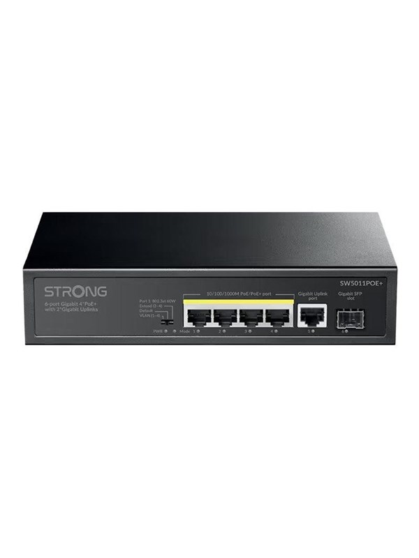Switch Strong SW5011POE+ 6 Ports Gigabit 4x PoE+ 2x Uplink Desktop/Wandmontage