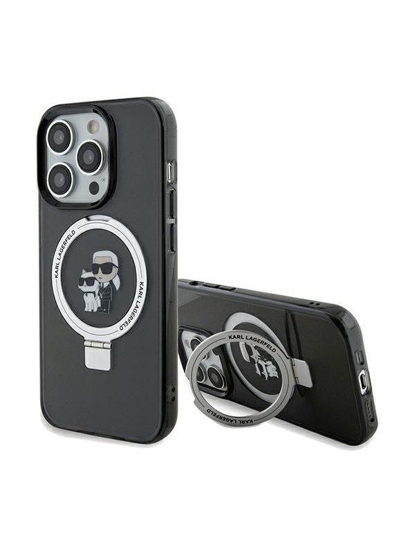 MagSafe Hülle für Apple iPhone 14 Pro, Karl Lagerfeld, Ring Stand Karl & Choupette, Schwarz