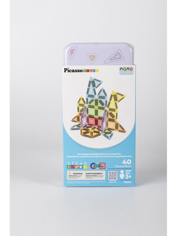 PicassoTiles Nano-Reiseset in Metalldose - magnetisches Bauset - 40 Teile