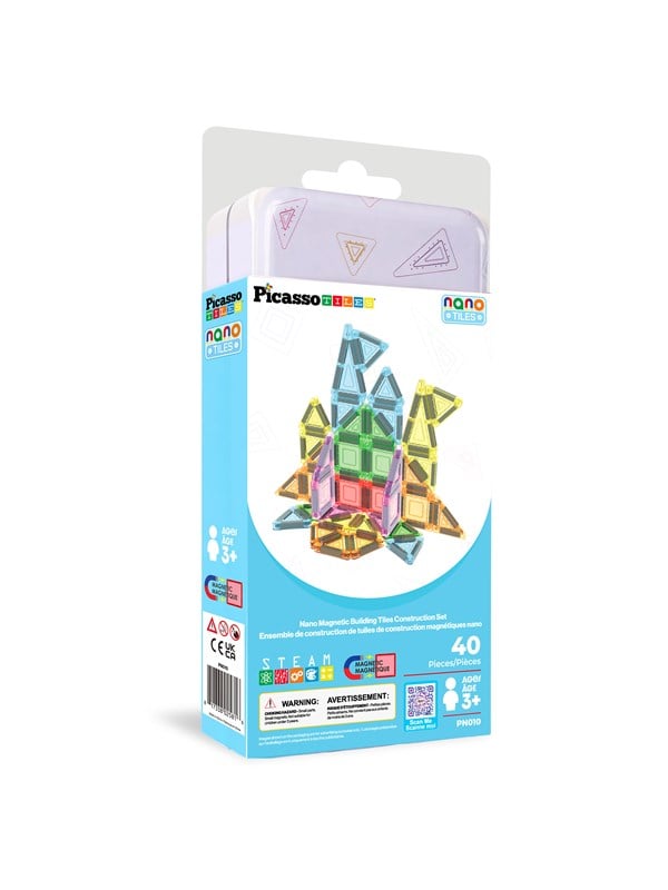 PicassoTiles Nano-Reiseset in Metalldose  magnetisches Bauset  40 Teile