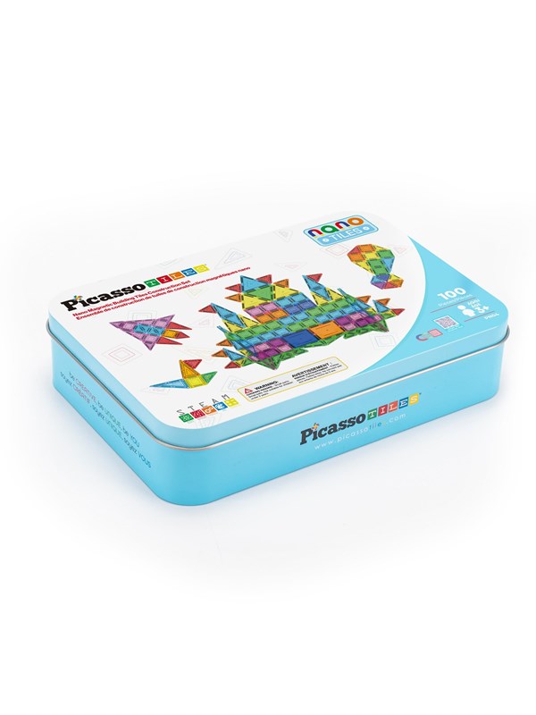 PicassoTiles Nano-Reiseset in Metalldose - magnetisches Bauset - 100 Teile