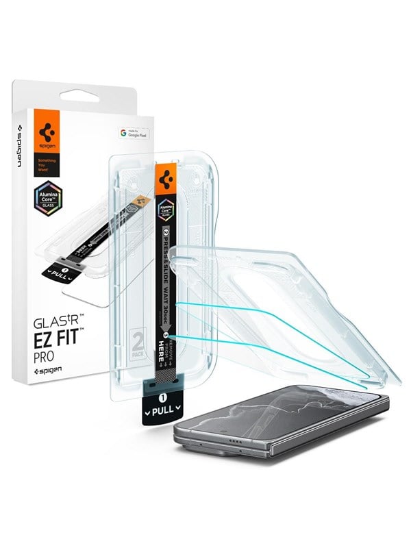 Außenschutzfolie Spigen GlastR EZ FIT Pro für Google Pixel 11 Pro Fold, gehärtetes Glas, Vollkleber, 2er-Set AGL11490