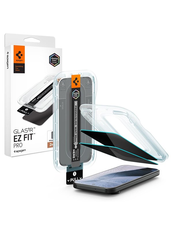 Privacy-Schutzfolie Spigen GlastR EZ FIT Pro für Google Pixel 11 / 10, gehärtetes Glas, Vollkleber, 2er-Set AGL11546