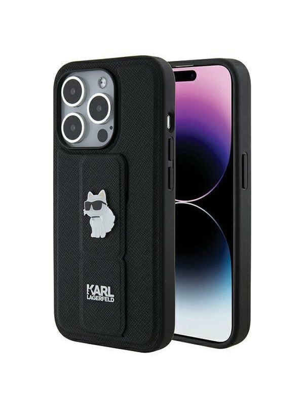 MagSafe Hülle für Apple iPhone 14 Pro, Karl Lagerfeld, Saffiano Gripstand Choupette, Schwarz